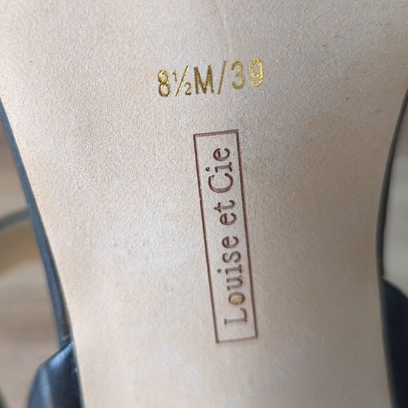 Louise et Cie Black Leather Block Heel Crossover Sandals - Picture 6 of 12